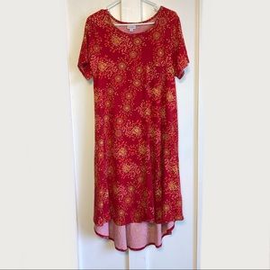 LuLaRoe sunburst red and orange high low Carly dress